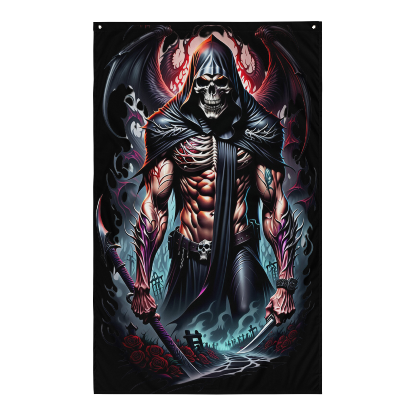 3d Evil grim reaper, colourful Flag/wall art