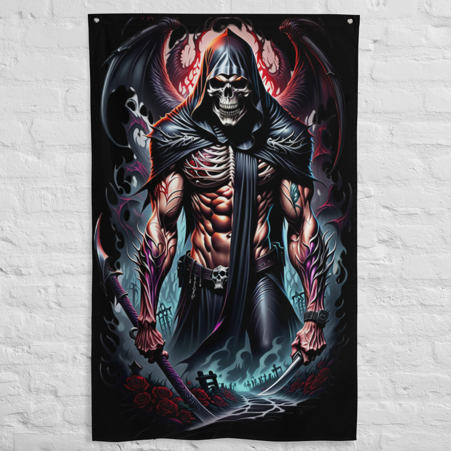 3d Evil grim reaper, colourful Flag/wall art