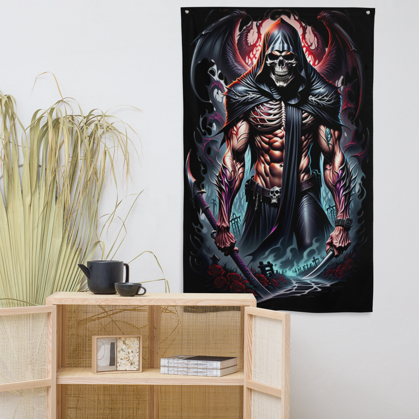3d Evil grim reaper, colourful Flag/wall art