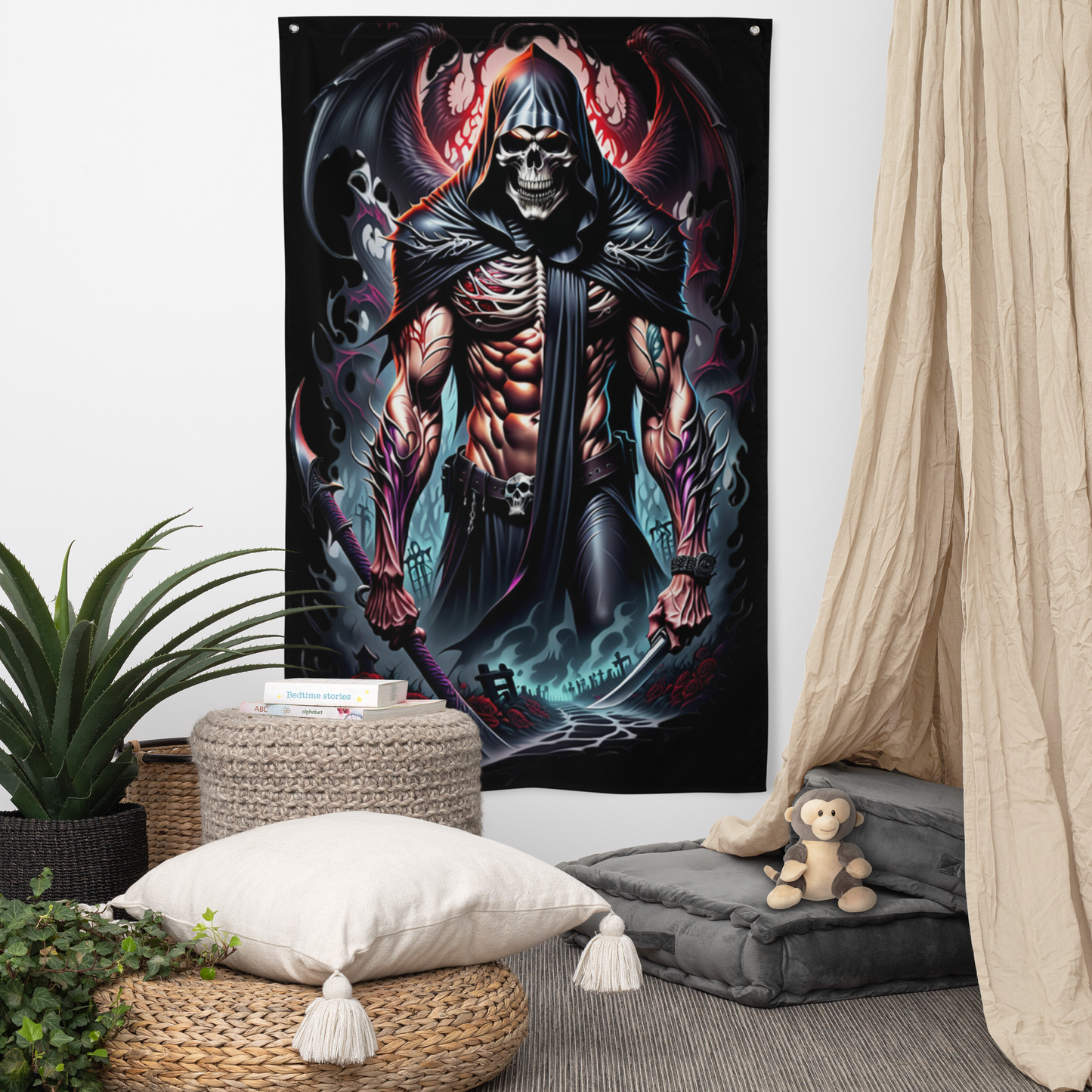 3d Evil grim reaper, colourful Flag/wall art