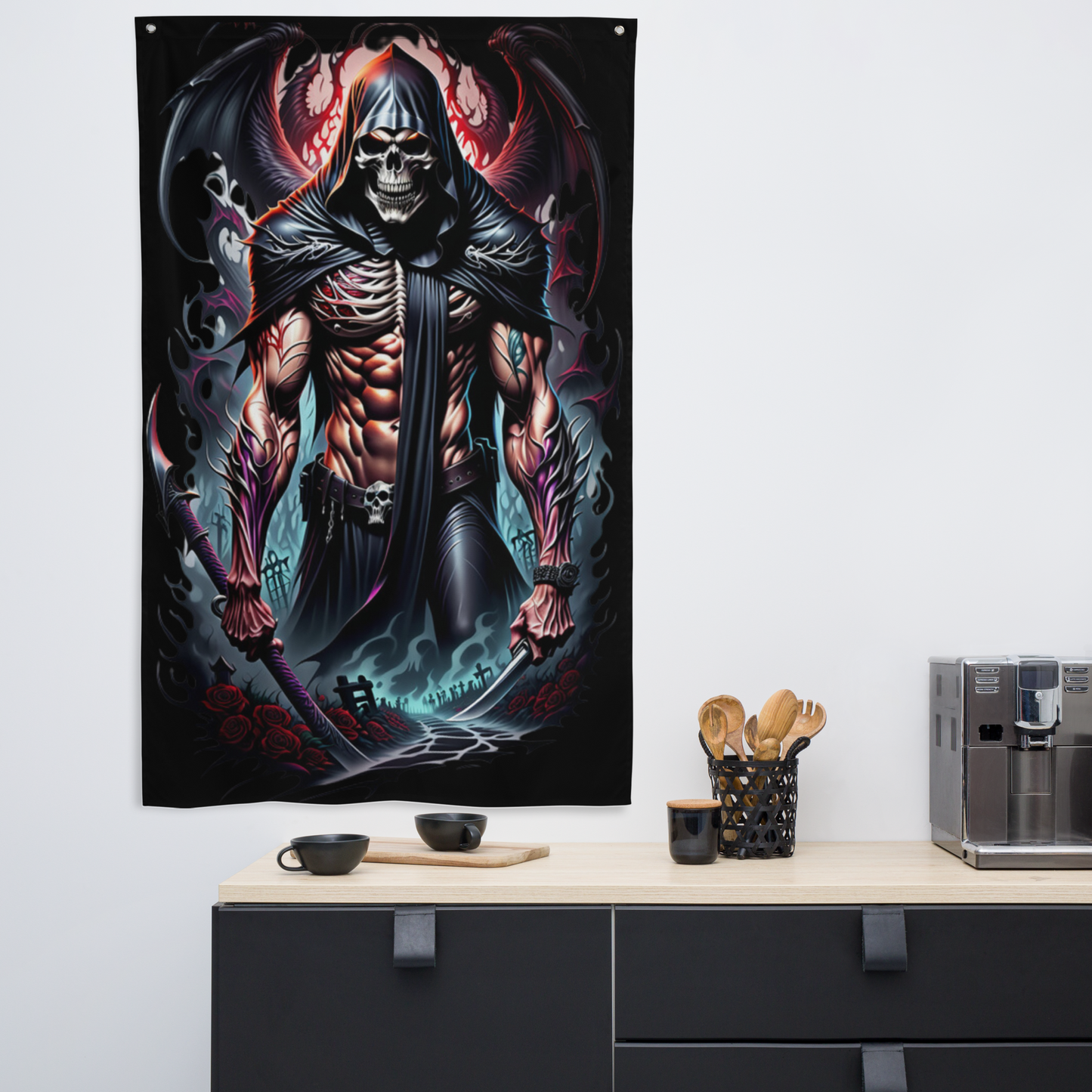 3d Evil grim reaper, colourful Flag/wall art