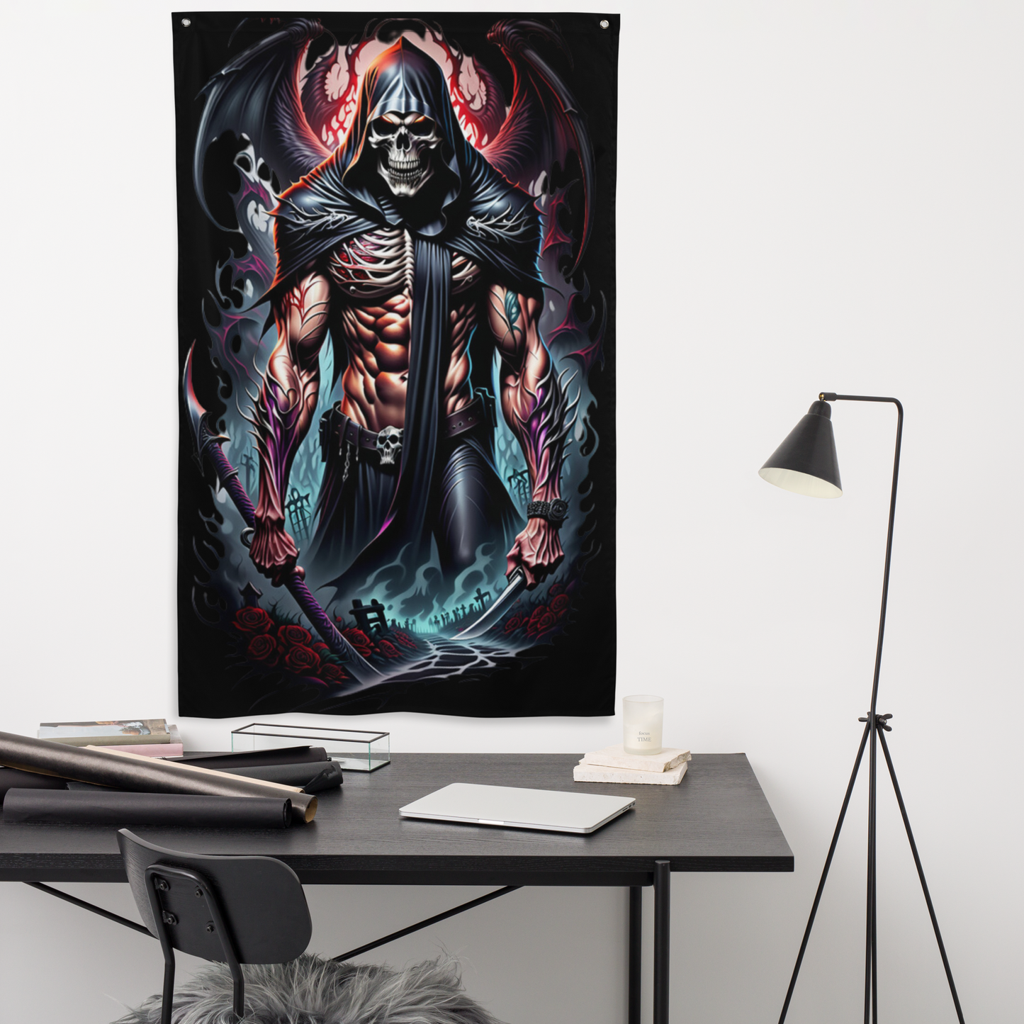 3d Evil grim reaper, colourful Flag/wall art
