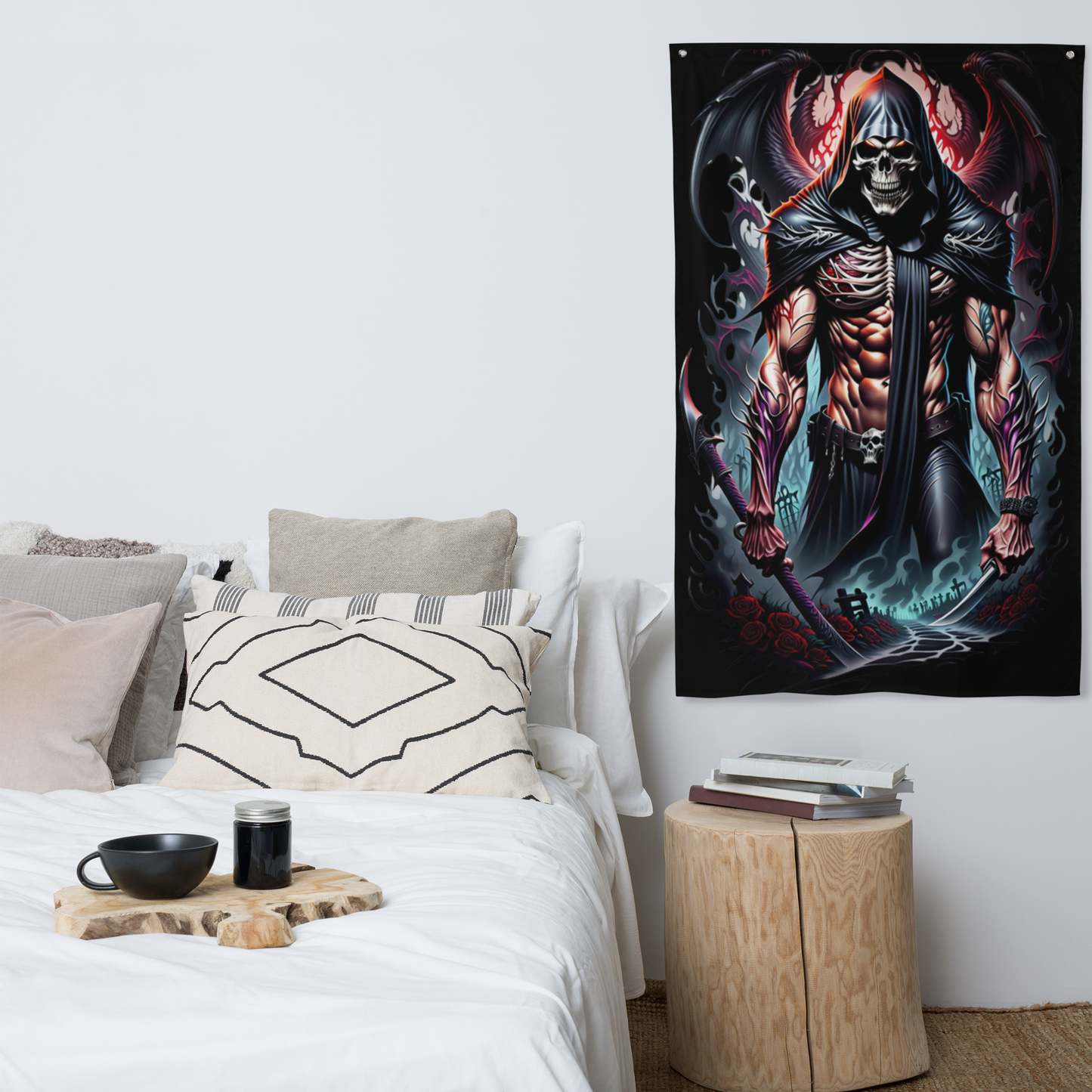 3d Evil grim reaper, colourful Flag/wall art