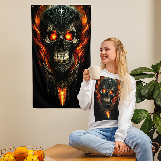 3d love skulz ,Tattoo flame style vector skull demon, Flag /wall art.
