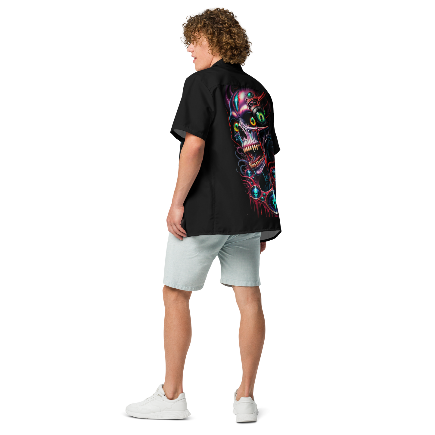 3d glowing evil alien Unisex button shirt