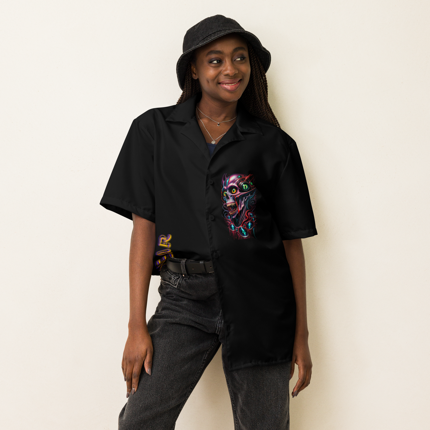 3d glowing evil alien Unisex button shirt